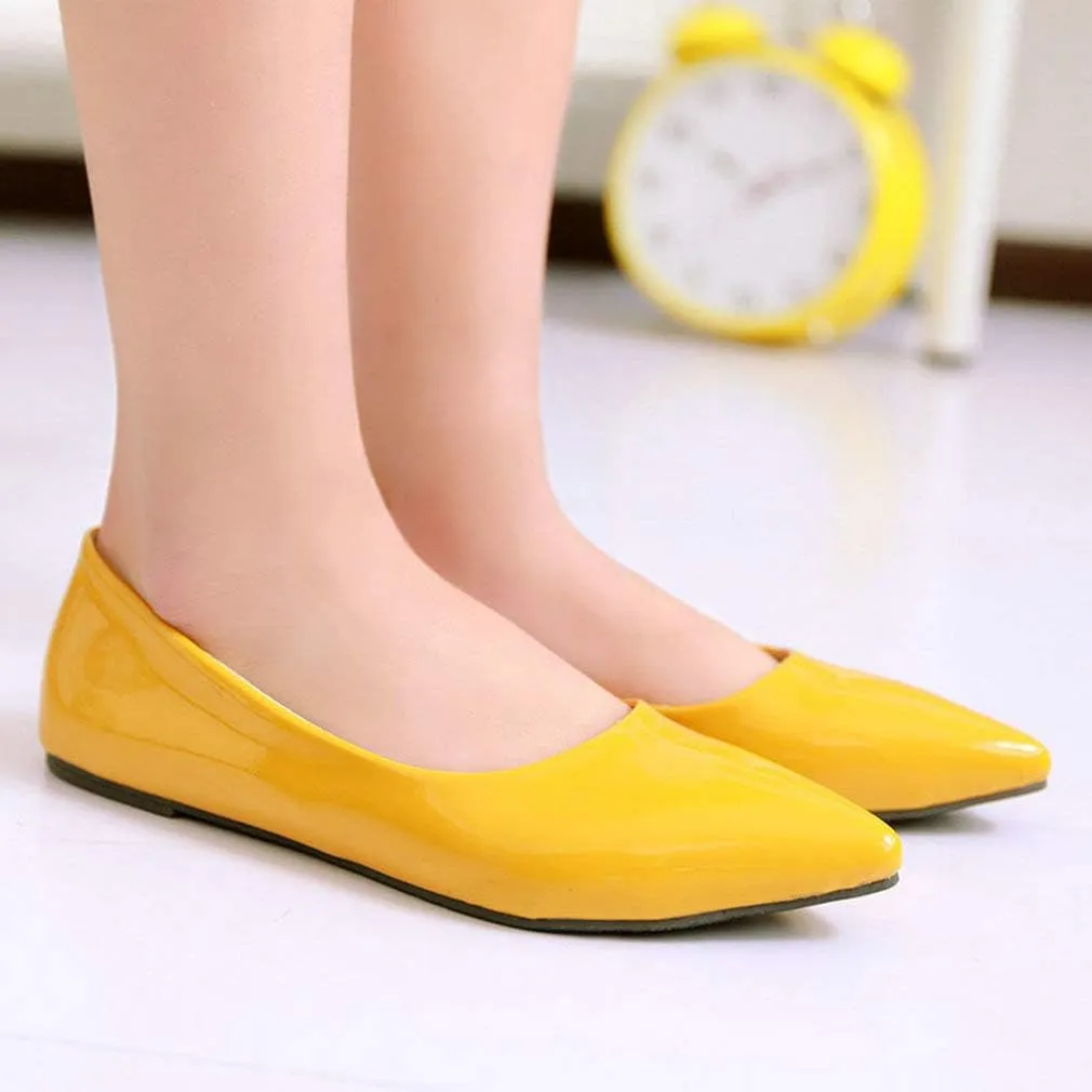 LUXMAX Women Patent Leather Pointed Toe Flats Slip On Casual Court Shoes