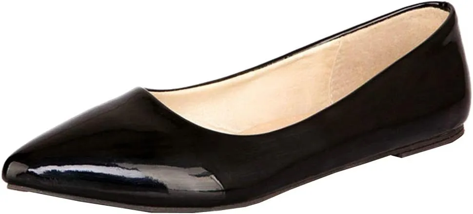 LUXMAX Women Patent Leather Pointed Toe Flats Slip On Casual Court Shoes