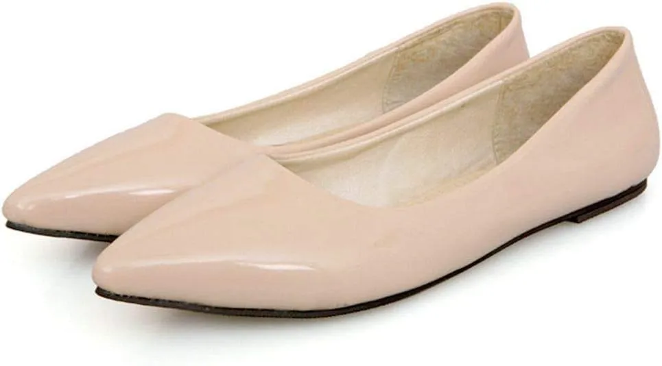 LUXMAX Women Patent Leather Pointed Toe Flats Slip On Casual Court Shoes