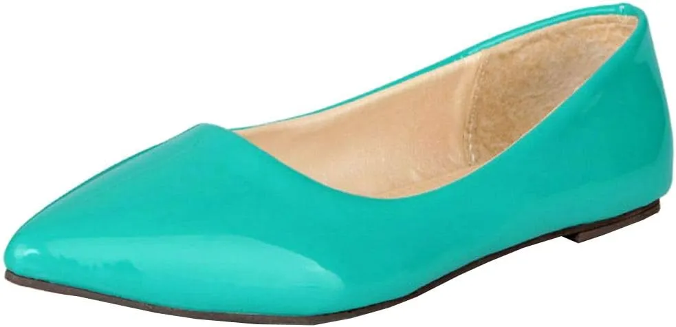LUXMAX Women Patent Leather Pointed Toe Flats Slip On Casual Court Shoes