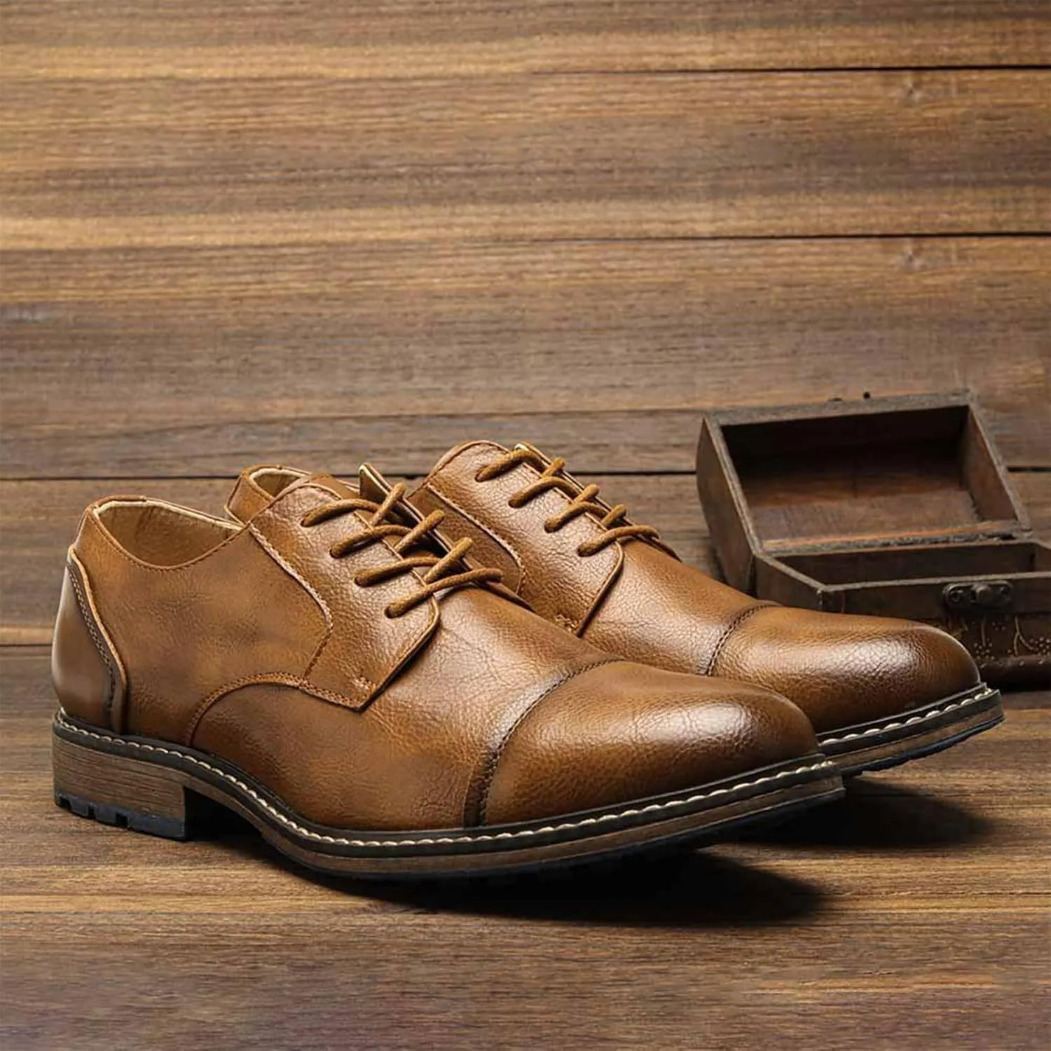 Men Leather Wingtip Oxfords Orthopedic Dress Shoes Casual Classic Comfortable Non Slip Business Office Loafers Derby Shoes