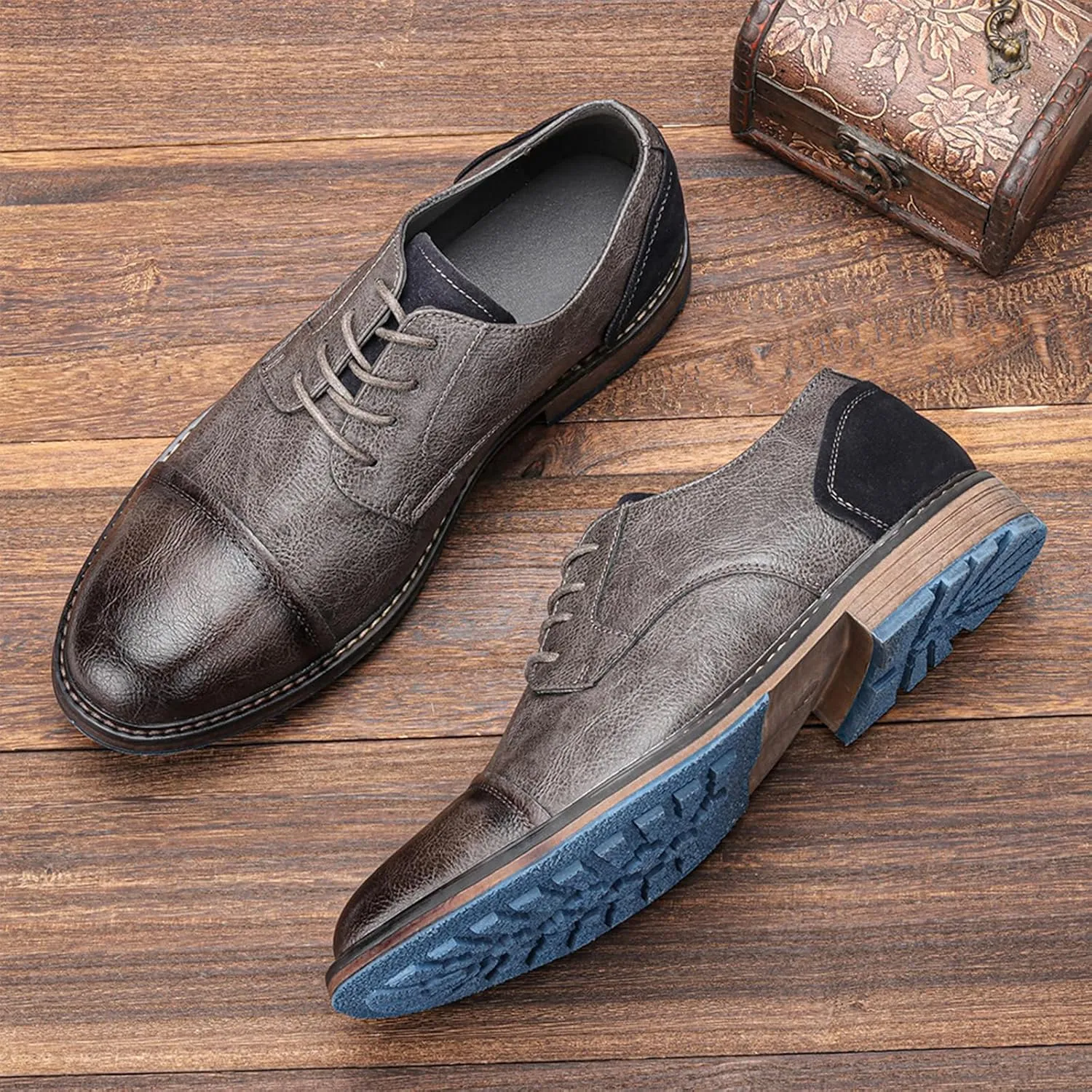 Men Leather Wingtip Oxfords Orthopedic Dress Shoes Casual Classic Comfortable Non Slip Business Office Loafers Derby Shoes