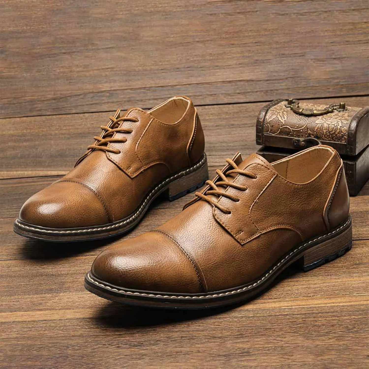 Men Leather Wingtip Oxfords Orthopedic Dress Shoes Casual Classic Comfortable Non Slip Business Office Loafers Derby Shoes