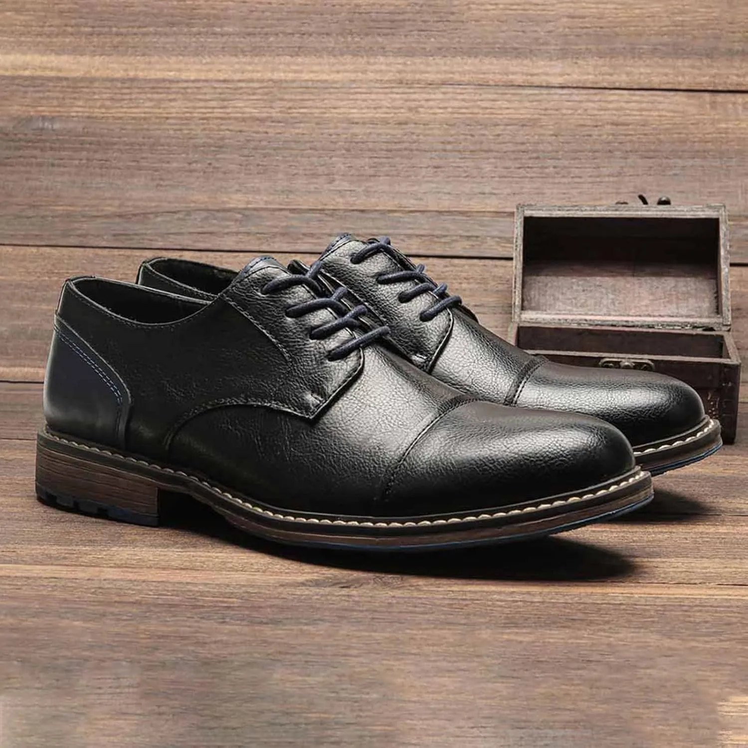 Men Leather Wingtip Oxfords Orthopedic Dress Shoes Casual Classic Comfortable Non Slip Business Office Loafers Derby Shoes