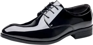 Mens Arch Support Walking Leather Shoes Low Heel Patent Leather Shoes Men Comfortable Business Formal Shoe Black Dress Oxfords Pointed Toe Plain Toe Oxfords Durable Derby Shoe Men
