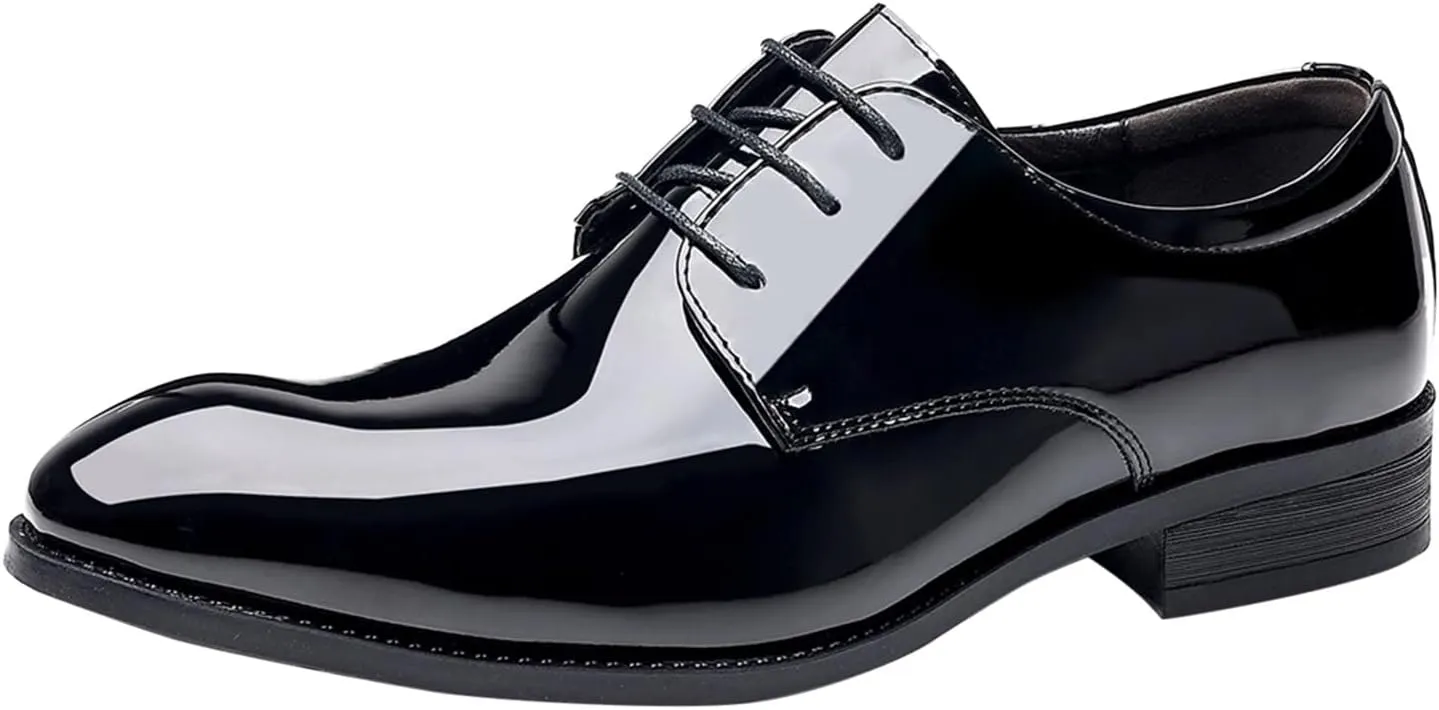 Mens Arch Support Walking Leather Shoes Low Heel Patent Leather Shoes Men Comfortable Business Formal Shoe Black Dress Oxfords Pointed Toe Plain Toe Oxfords Durable Derby Shoe Men