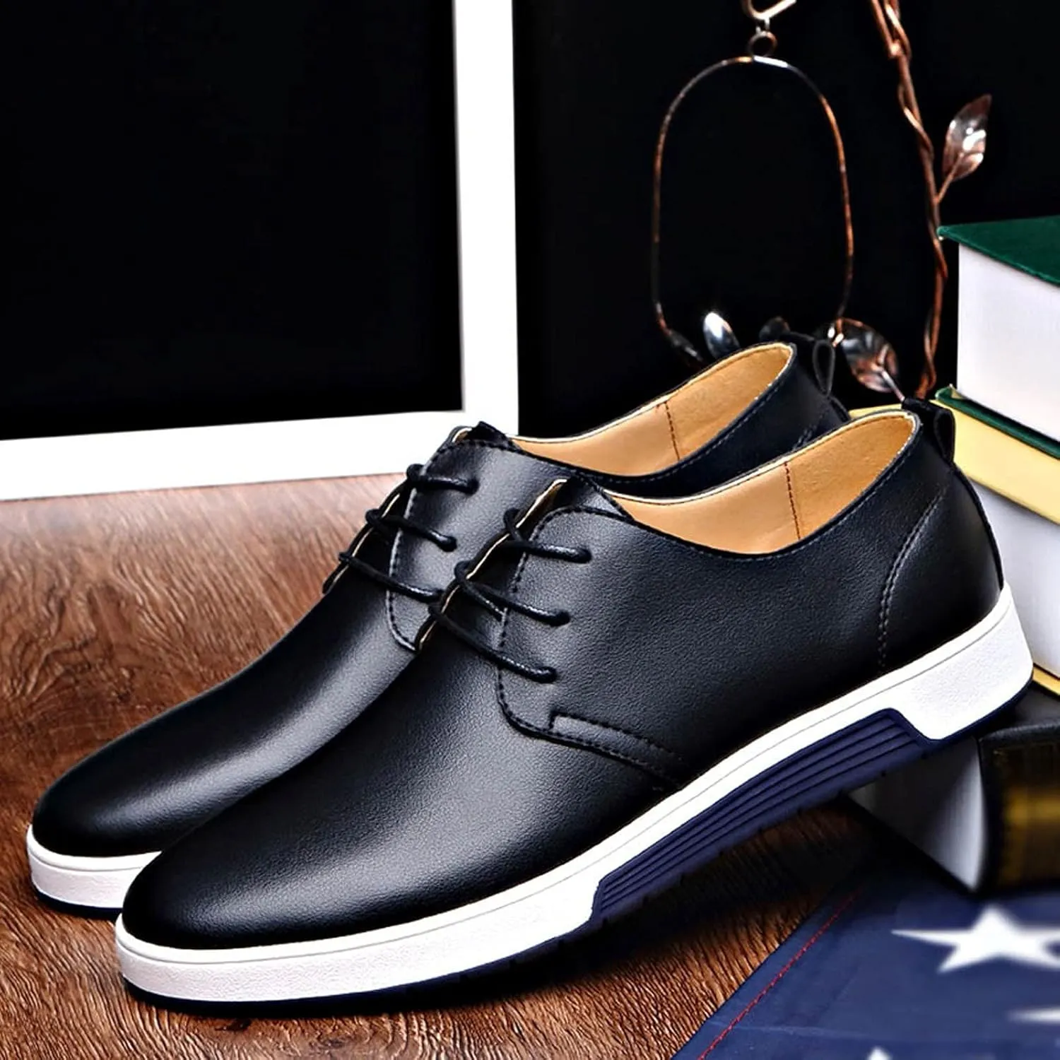 Men's Business Oxfords Sneakers Formal Breathable Leather Shoes Minimalist Sneakers Disguised as Dress Shoes