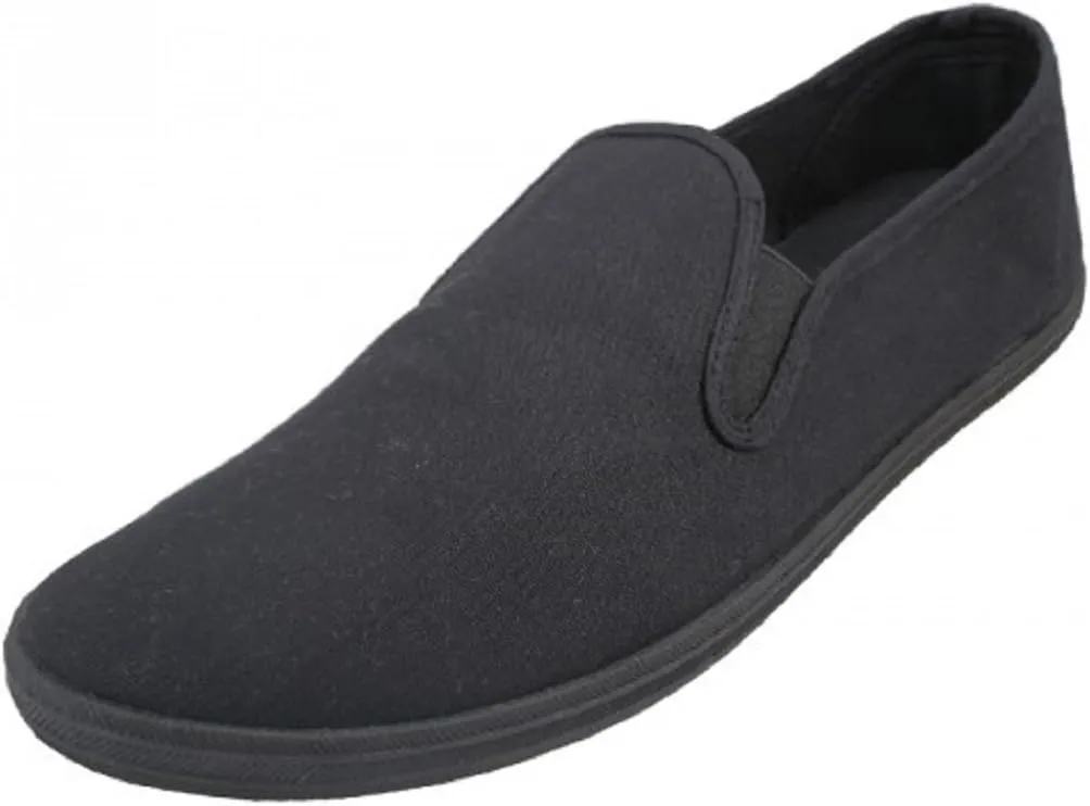 Mens Canvas Shoes Slip on Sneakers (Black, 10.5)