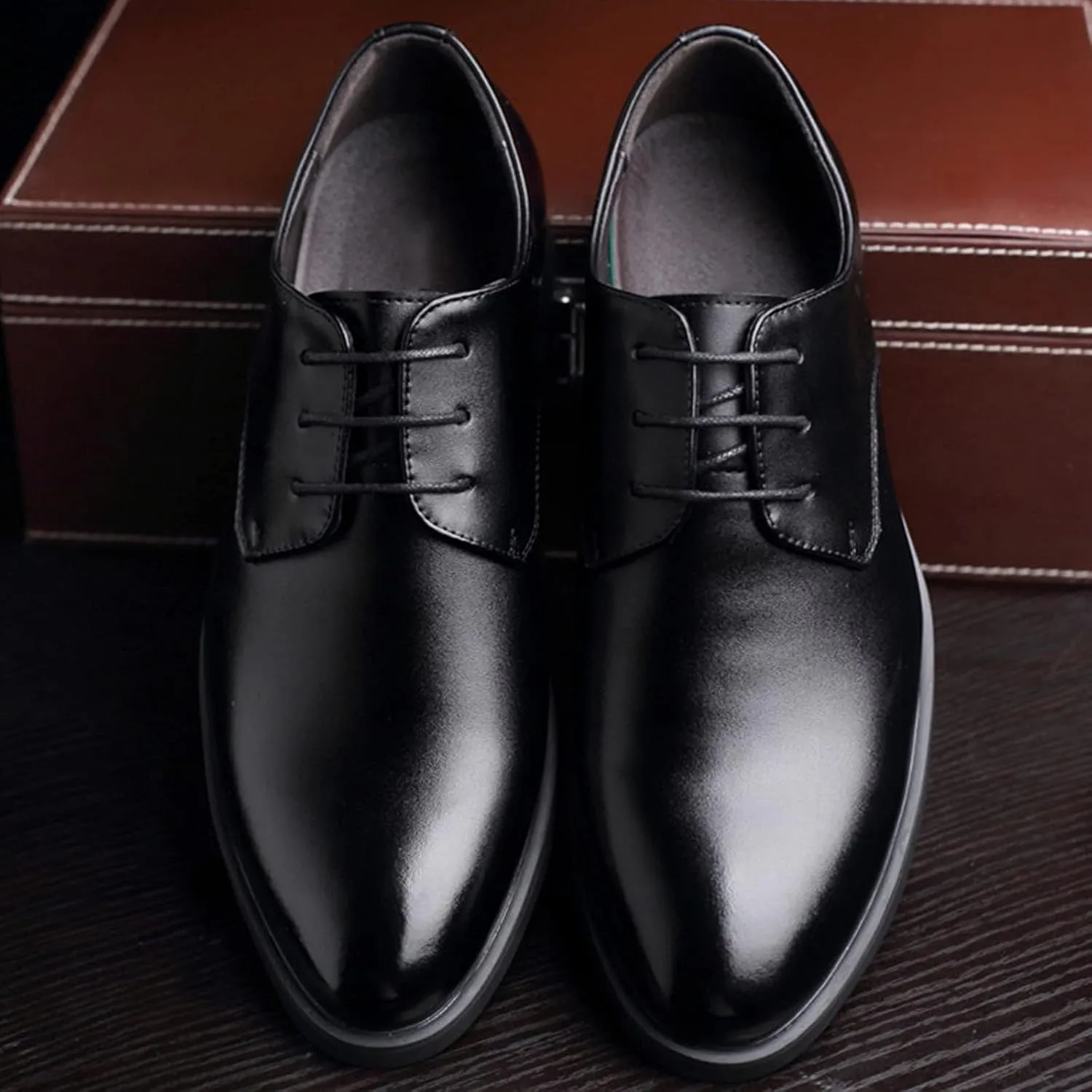 Mens Classic Plain Toe Oxfords Shoes Arch Support Business Formal Shoes Matte Leather Dress Shoe Men Pointed Toe Retro Dress Derby Durable Work Office Footwear Elegant Dating Suit Shoe Men