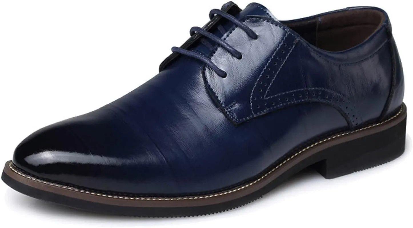 Mens Classical Plain Toe Oxfords Low Heel Comfortable Dress Oxfords Shoes Men Business Formal Shoes Pointed Toe Arch Support Walking Leather Shoe Retro Dress Matte Leatehr Shoe Lace up Derby