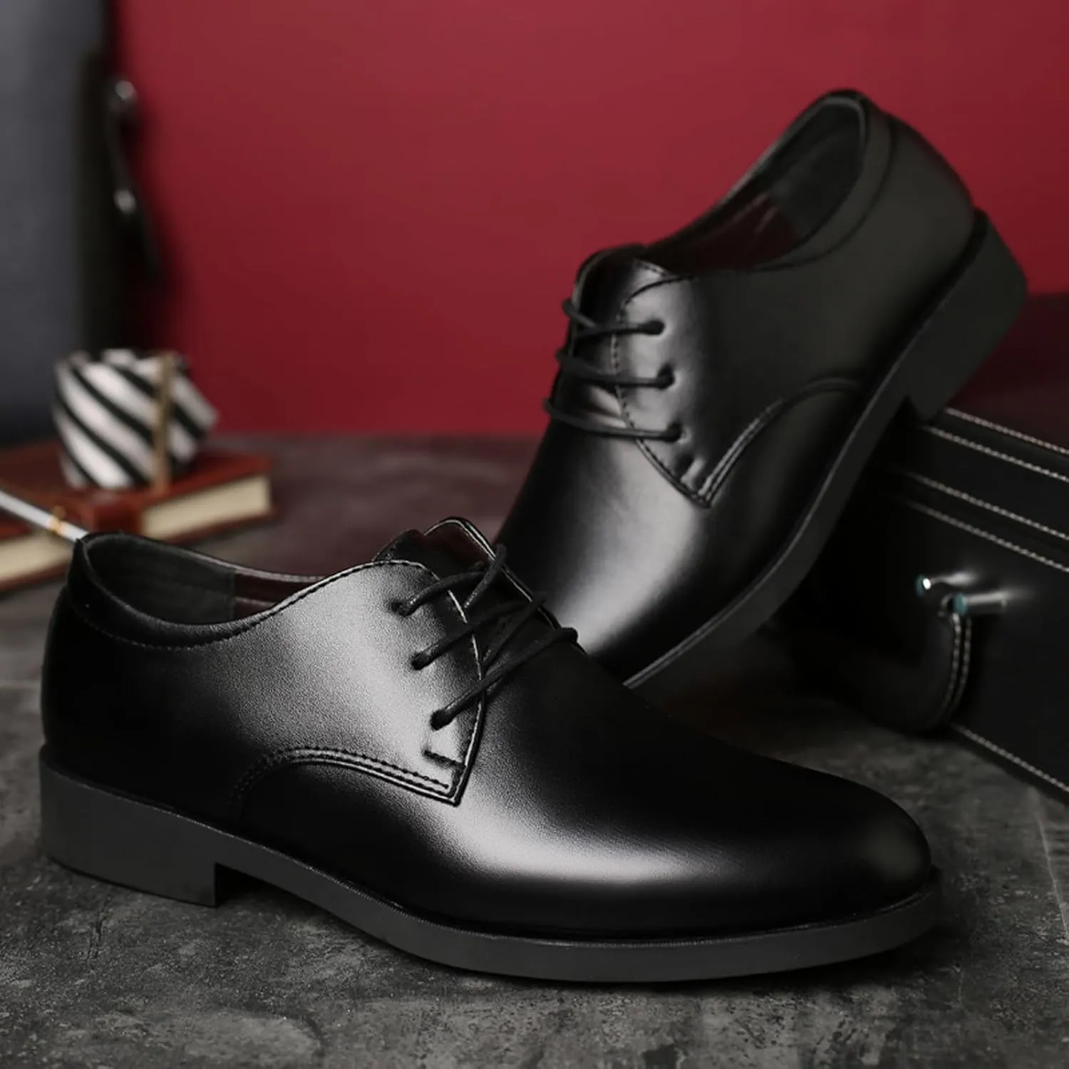 Mens Comfortable Businee Formal Shoes Low Heel Matte Leather Shoes Lace up Plain Toe Oxfords Men Casual Dress Oxfords Black Dating Suit Leather Derby Men Office Formal Shoe