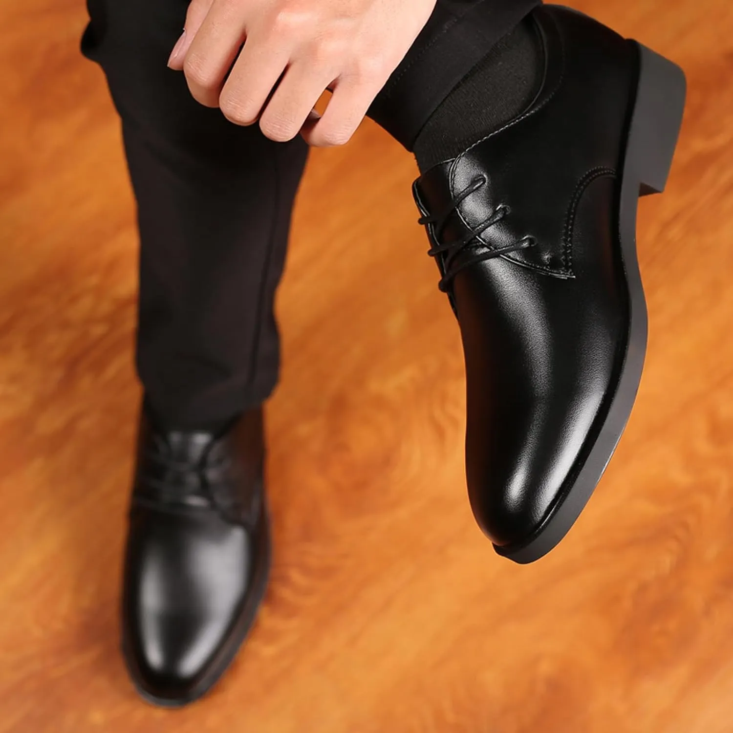Mens Comfortable Businee Formal Shoes Low Heel Matte Leather Shoes Lace up Plain Toe Oxfords Men Casual Dress Oxfords Black Dating Suit Leather Derby Men Office Formal Shoe