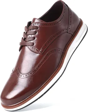 Men's Dress Shoes Classic Casual Oxfords Shoes for Men Brogues Wing Tips Lace Up Punched Round Toe