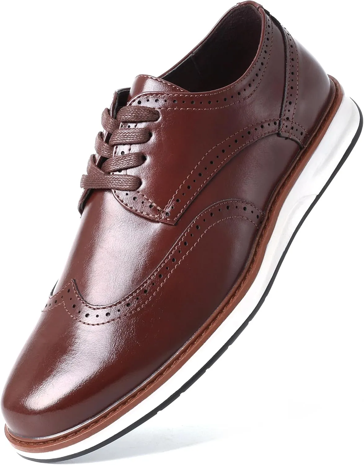 Men's Dress Shoes Classic Casual Oxfords Shoes for Men Brogues Wing Tips Lace Up Punched Round Toe