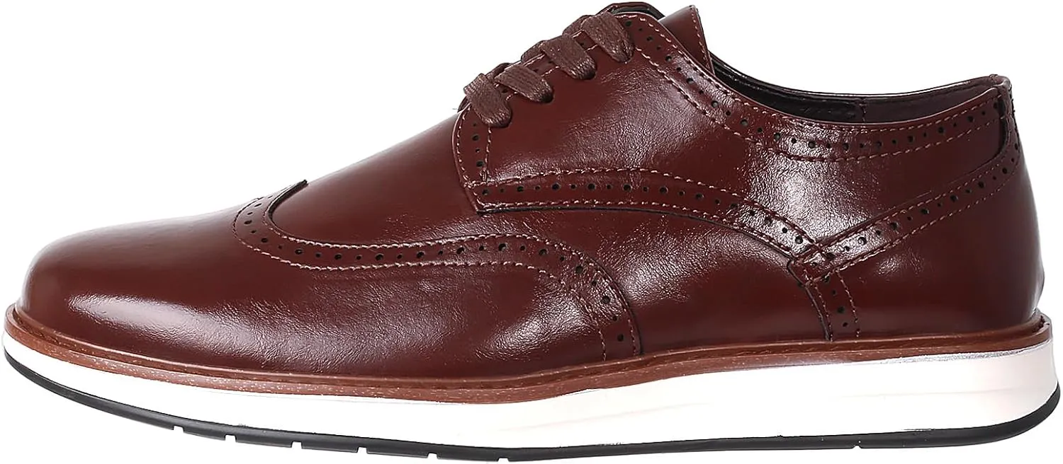 Men's Dress Shoes Classic Casual Oxfords Shoes for Men Brogues Wing Tips Lace Up Punched Round Toe