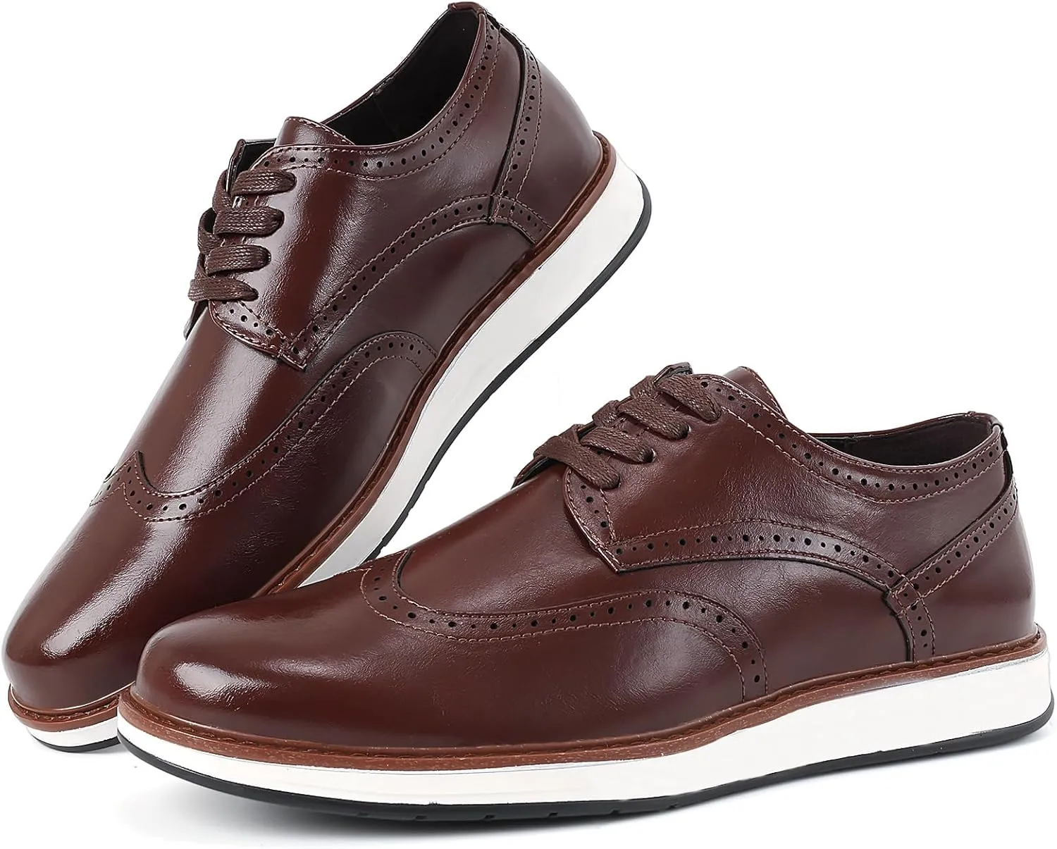 Men's Dress Shoes Classic Casual Oxfords Shoes for Men Brogues Wing Tips Lace Up Punched Round Toe