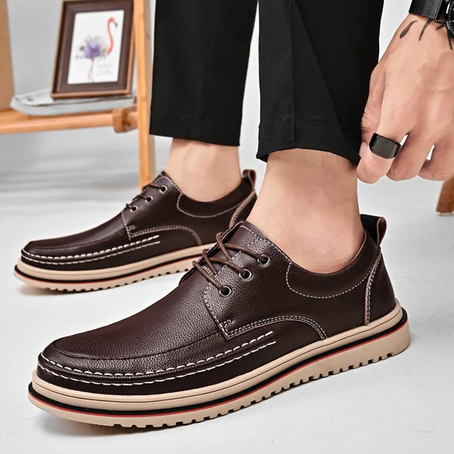 Men's Oxfords Shoes Low Top Business Leather Shoes All Seasons Orthopedic Shoes Arch Support Non Slip Shoes