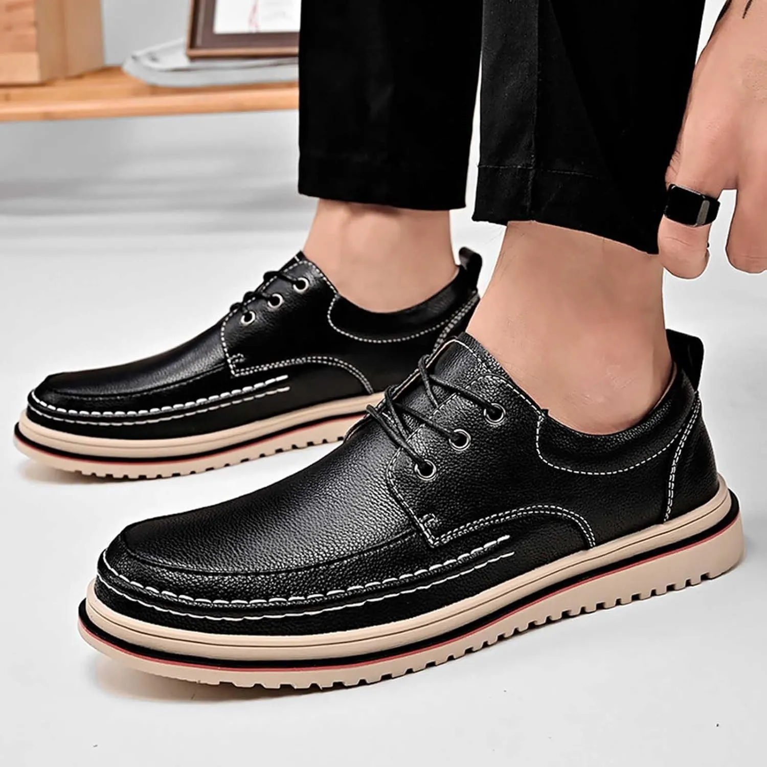 Men's Oxfords Shoes Low Top Business Leather Shoes All Seasons Orthopedic Shoes Arch Support Non Slip Shoes