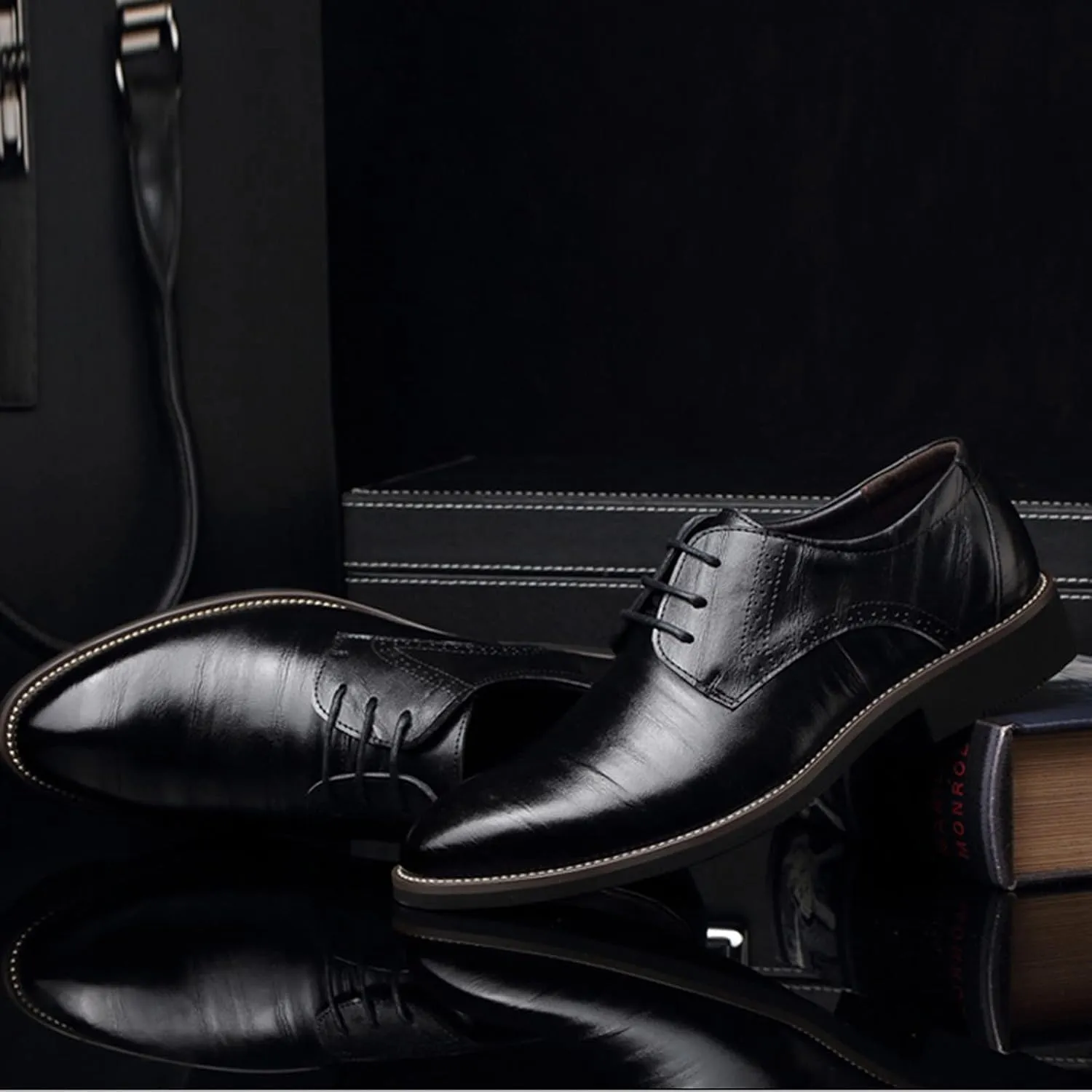 Men's Plain Toe Oxfords Shoe Supple Business Formal Shoes Men Non Slip Arch Support Walking Oxfords Comfortable Low Heel Dress Shoes Pionted Toe Matte Suit Shoe Classic Lace up Derby