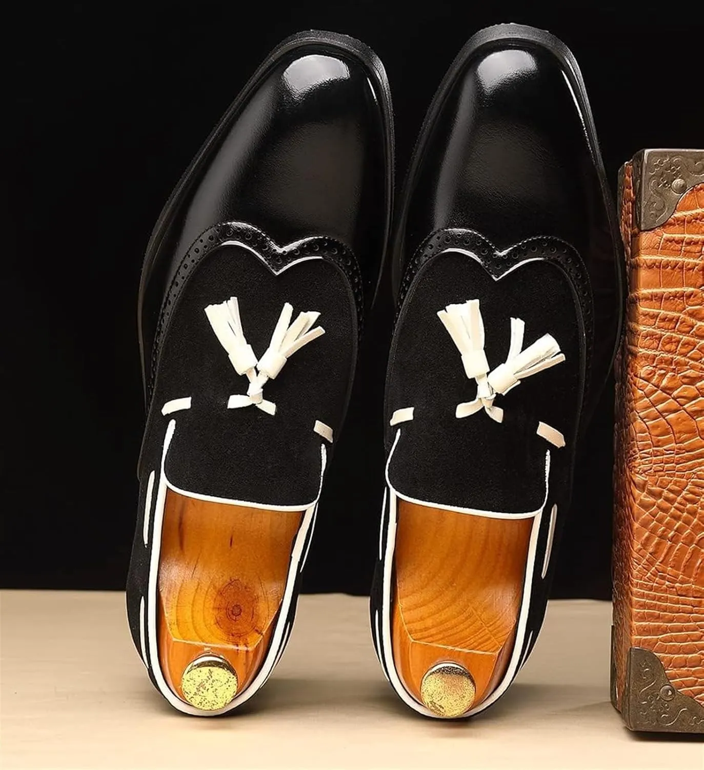 Men's Tassel Loafers Wingtip Leather Slip On Dress Derby Pointed Toe Casual Oxfords for Men
