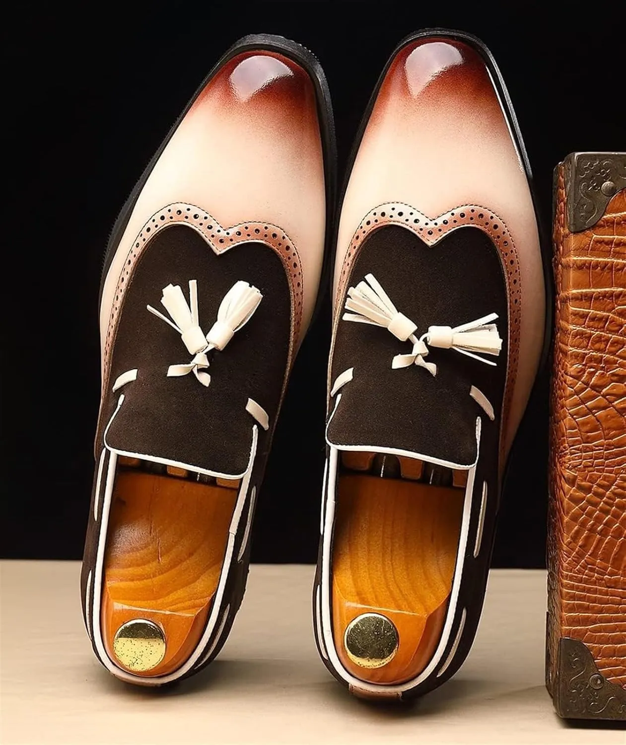 Men's Tassel Loafers Wingtip Leather Slip On Dress Derby Pointed Toe Casual Oxfords for Men