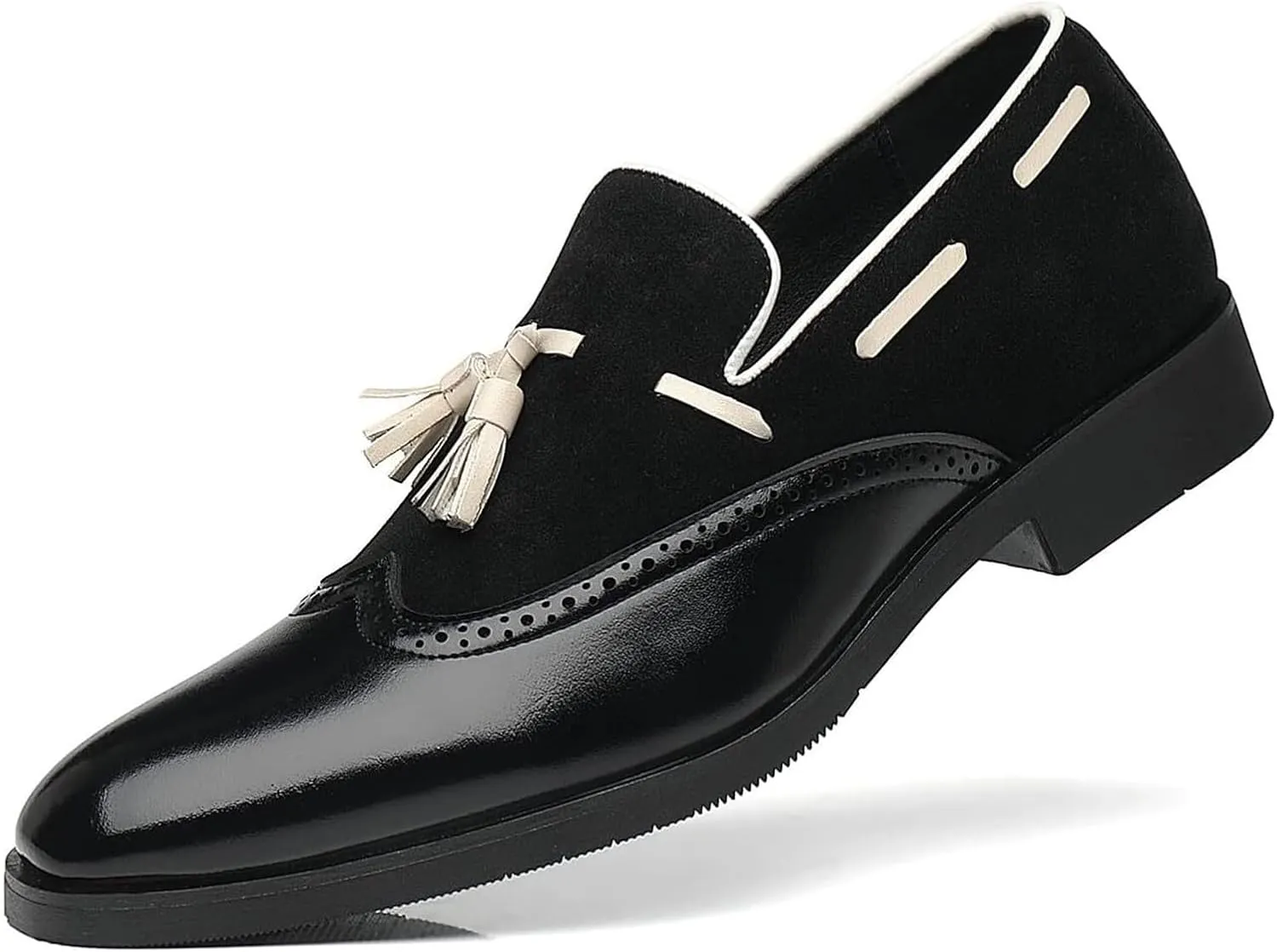 Men's Tassel Loafers Wingtip Leather Slip On Dress Derby Pointed Toe Casual Oxfords for Men