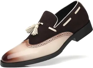 Men's Tassel Loafers Wingtip Leather Slip On Dress Derby Pointed Toe Casual Oxfords for Men