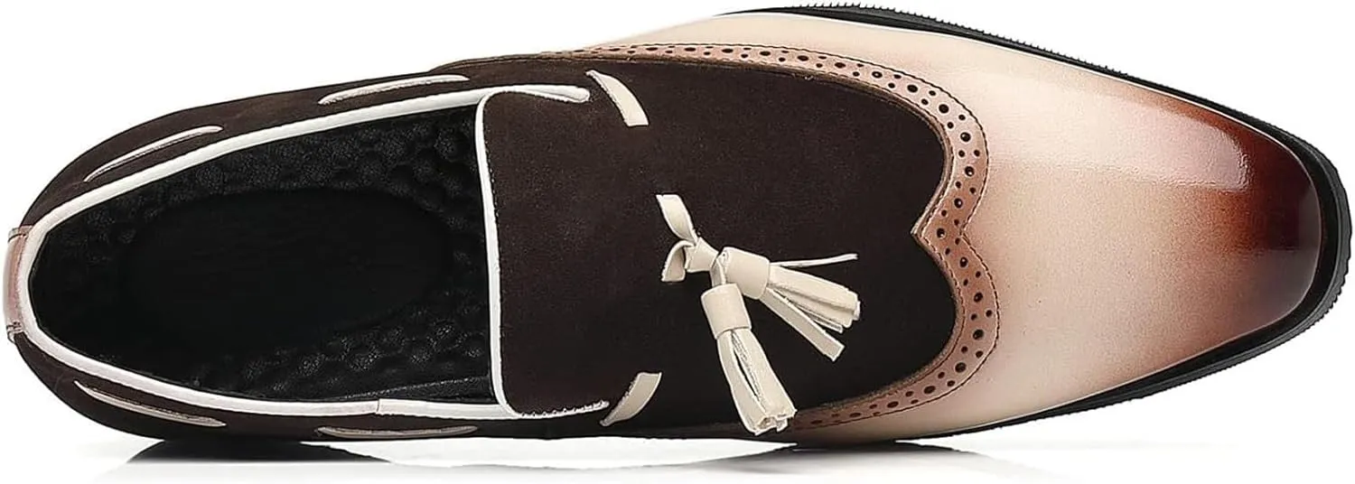 Men's Tassel Loafers Wingtip Leather Slip On Dress Derby Pointed Toe Casual Oxfords for Men