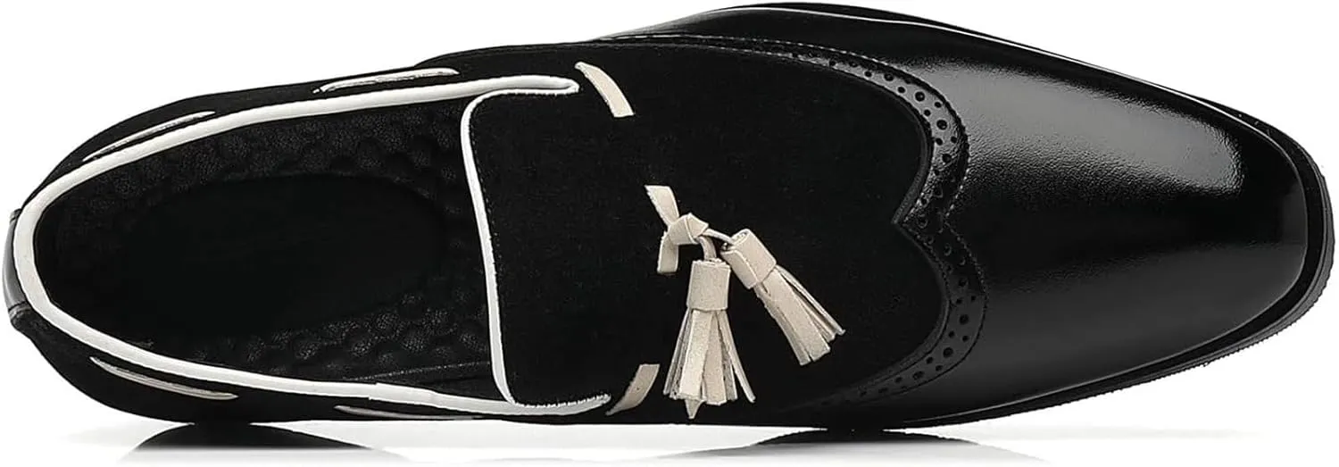 Men's Tassel Loafers Wingtip Leather Slip On Dress Derby Pointed Toe Casual Oxfords for Men