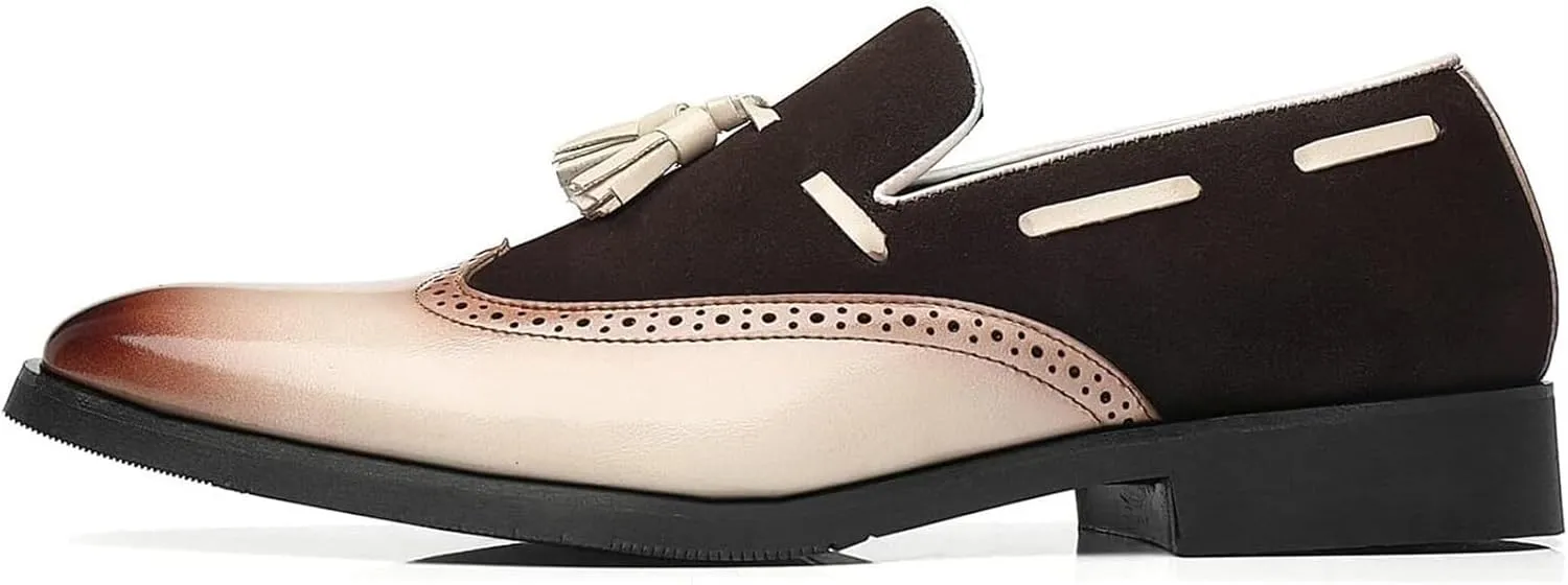 Men's Tassel Loafers Wingtip Leather Slip On Dress Derby Pointed Toe Casual Oxfords for Men