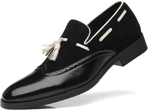 Men's Tassel Loafers Wingtip Leather Slip On Dress Derby Pointed Toe Casual Oxfords for Men