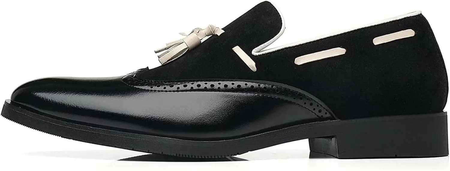 Men's Tassel Loafers Wingtip Leather Slip On Dress Derby Pointed Toe Casual Oxfords for Men
