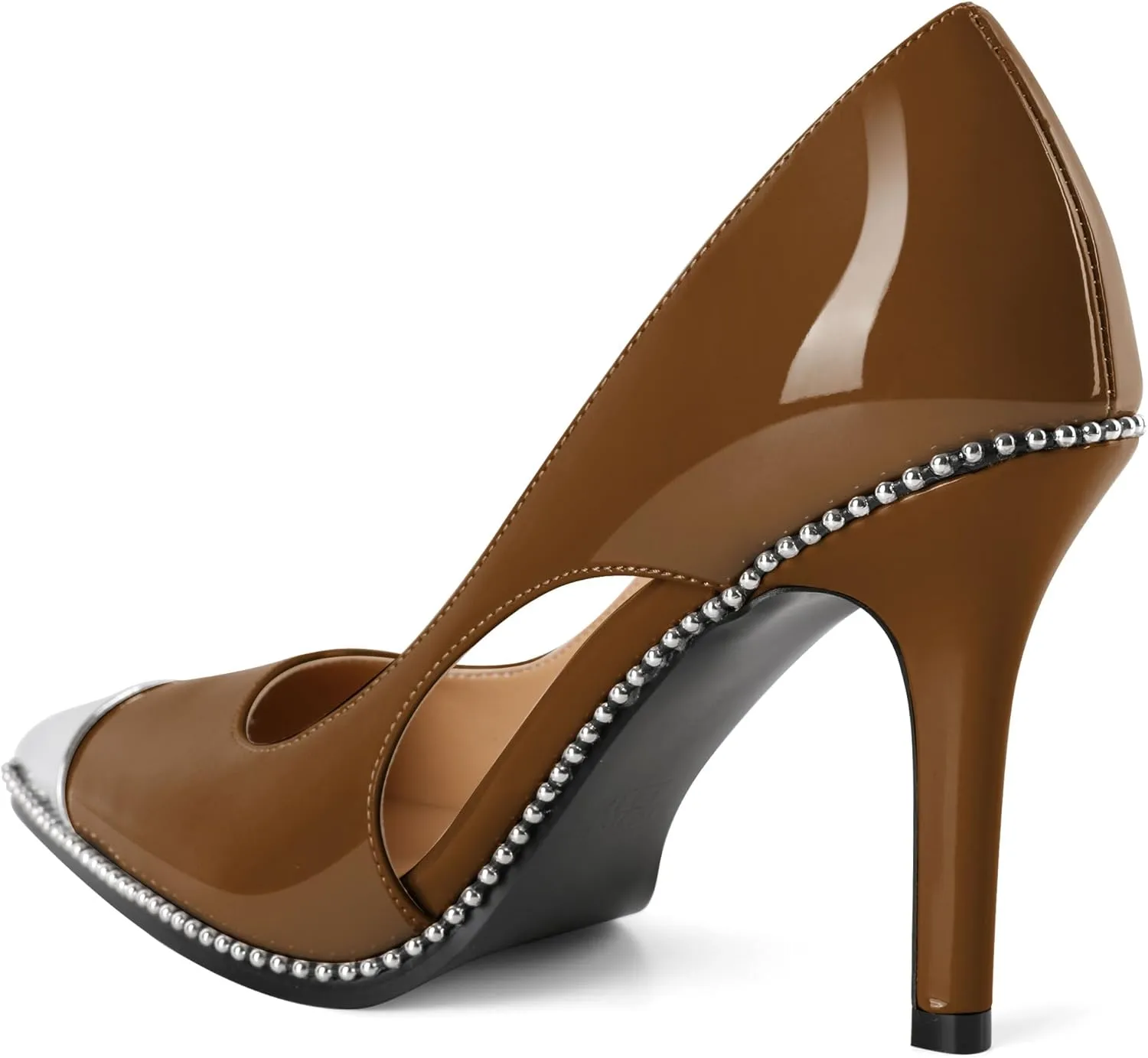 Mettesally Stiletto Heels Beaded Pumps for Women Sliver Cap Pointed Toe Pumps Sexy Cut Out High Heels for Women Dressy Causal 3.5 Inch