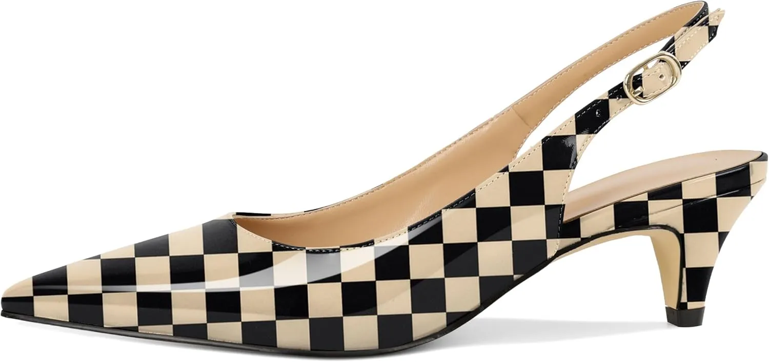 Mettesally Women's Kitten Heels Slingbacks Closed Pointed Toe Low Heels Comfortable Work Daily Pumps Dress Shoes 2 Inches