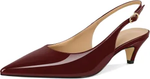 Mettesally Women's Kitten Heels Slingbacks Closed Pointed Toe Low Heels Comfortable Work Daily Pumps Dress Shoes 2 Inches