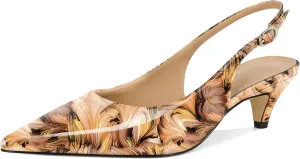 Mettesally Women's Kitten Heels Slingbacks Closed Pointed Toe Low Heels Comfortable Work Daily Pumps Dress Shoes 2 Inches