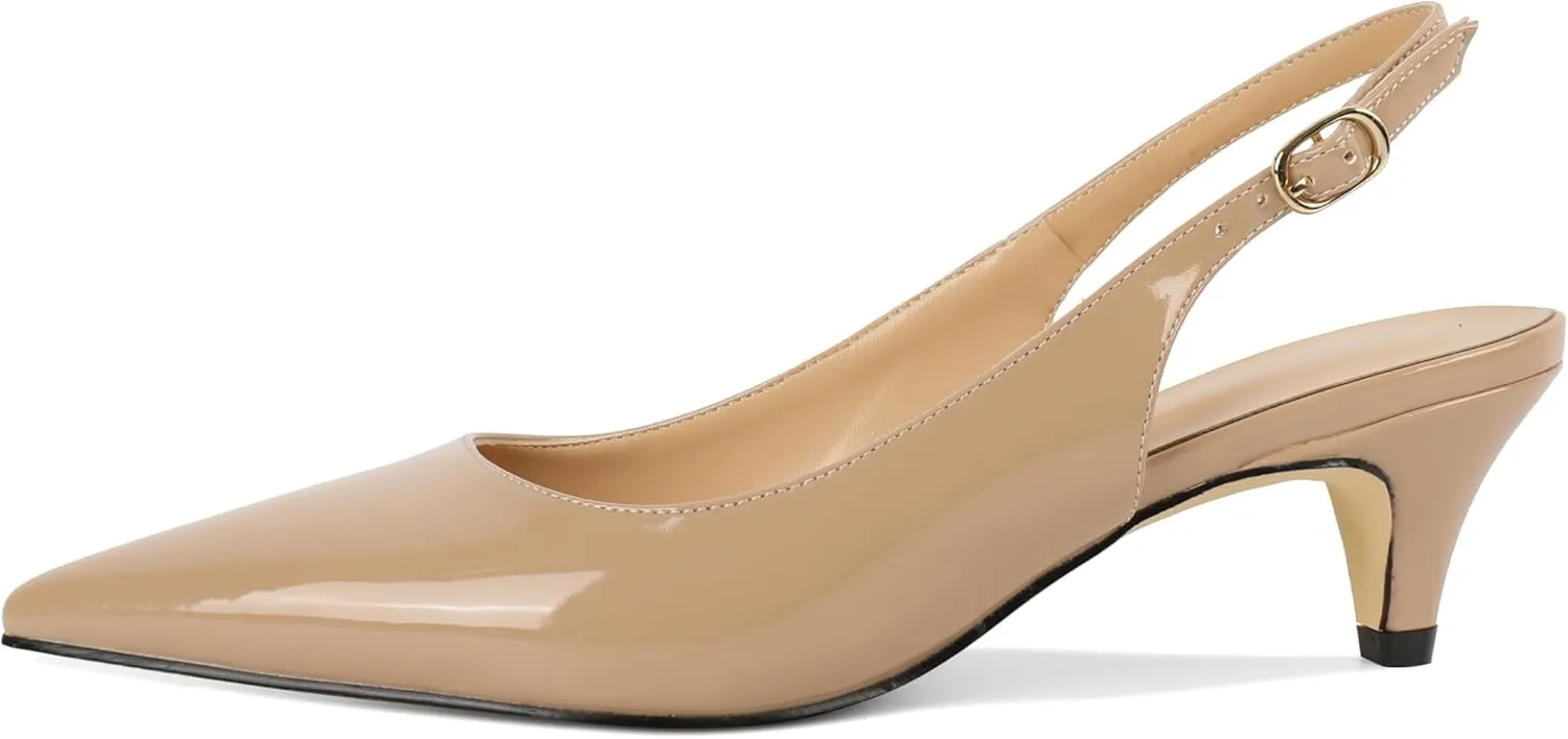 Mettesally Women's Kitten Heels Slingbacks Closed Pointed Toe Low Heels Comfortable Work Daily Pumps Dress Shoes 2 Inches