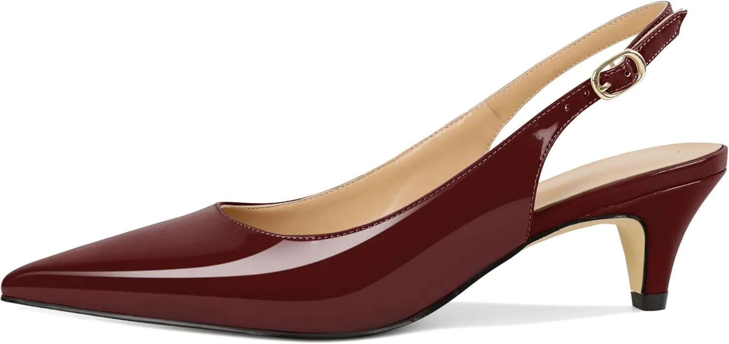 Mettesally Women's Kitten Heels Slingbacks Closed Pointed Toe Low Heels Comfortable Work Daily Pumps Dress Shoes 2 Inches