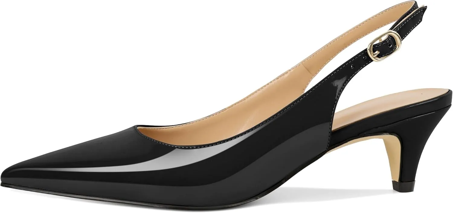 Mettesally Women's Kitten Heels Slingbacks Closed Pointed Toe Low Heels Comfortable Work Daily Pumps Dress Shoes 2 Inches