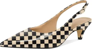 Mettesally Women's Kitten Heels Slingbacks Closed Pointed Toe Low Heels Comfortable Work Daily Pumps Dress Shoes 2 Inches
