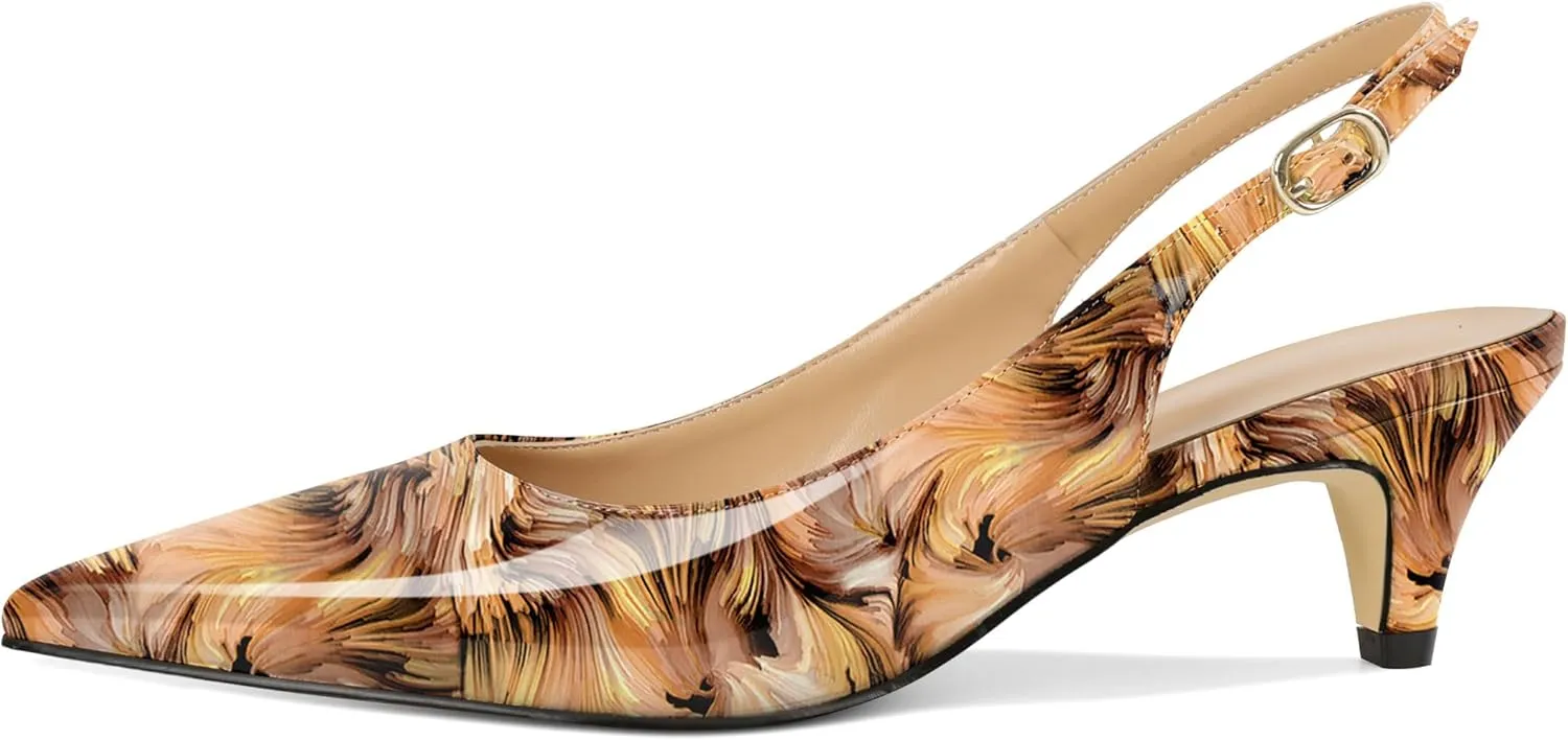 Mettesally Women's Kitten Heels Slingbacks Closed Pointed Toe Low Heels Comfortable Work Daily Pumps Dress Shoes 2 Inches