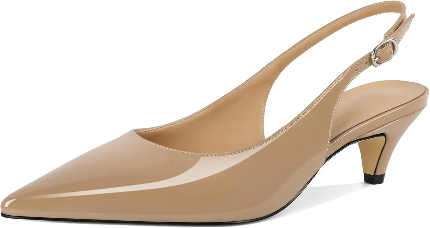 Mettesally Women's Kitten Heels Slingbacks Closed Pointed Toe Low Heels Comfortable Work Daily Pumps Dress Shoes 2 Inches