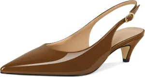 Mettesally Women's Kitten Heels Slingbacks Closed Pointed Toe Low Heels Comfortable Work Daily Pumps Dress Shoes 2 Inches