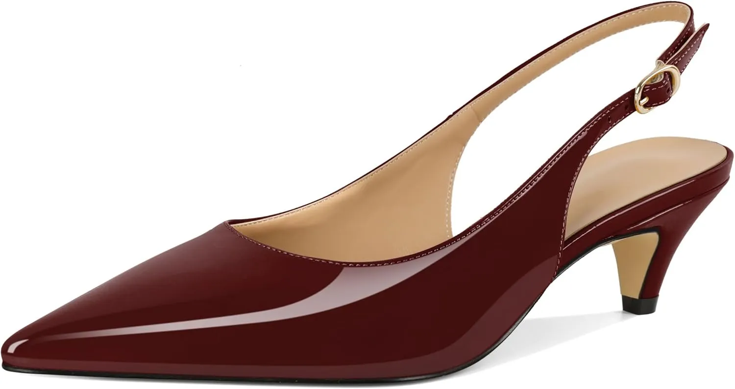 Mettesally Women's Kitten Heels Slingbacks Closed Pointed Toe Low Heels Comfortable Work Daily Pumps Dress Shoes 2 Inches