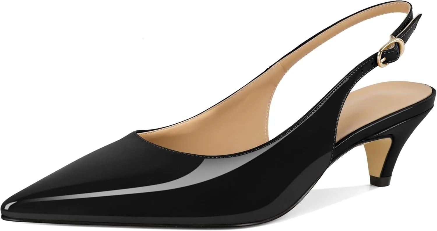 Mettesally Women's Kitten Heels Slingbacks Closed Pointed Toe Low Heels Comfortable Work Daily Pumps Dress Shoes 2 Inches