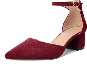 Mettesally Women's Low Block Heels Chunky Heel Closed Pointed Toe D'Orsay Pumps Ankle Strap Heeled Party Dress Shoes