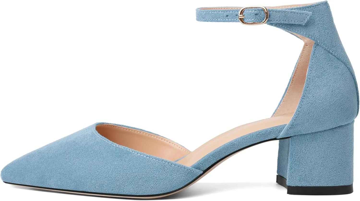 Mettesally Women's Low Block Heels Chunky Heel Closed Pointed Toe D'Orsay Pumps Ankle Strap Heeled Party Dress Shoes