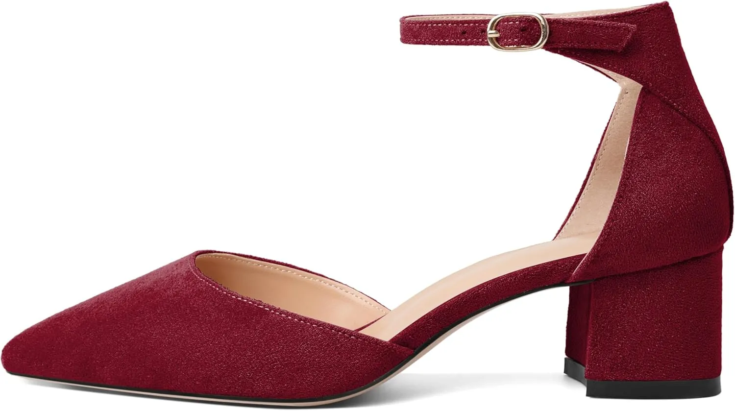 Mettesally Women's Low Block Heels Chunky Heel Closed Pointed Toe D'Orsay Pumps Ankle Strap Heeled Party Dress Shoes