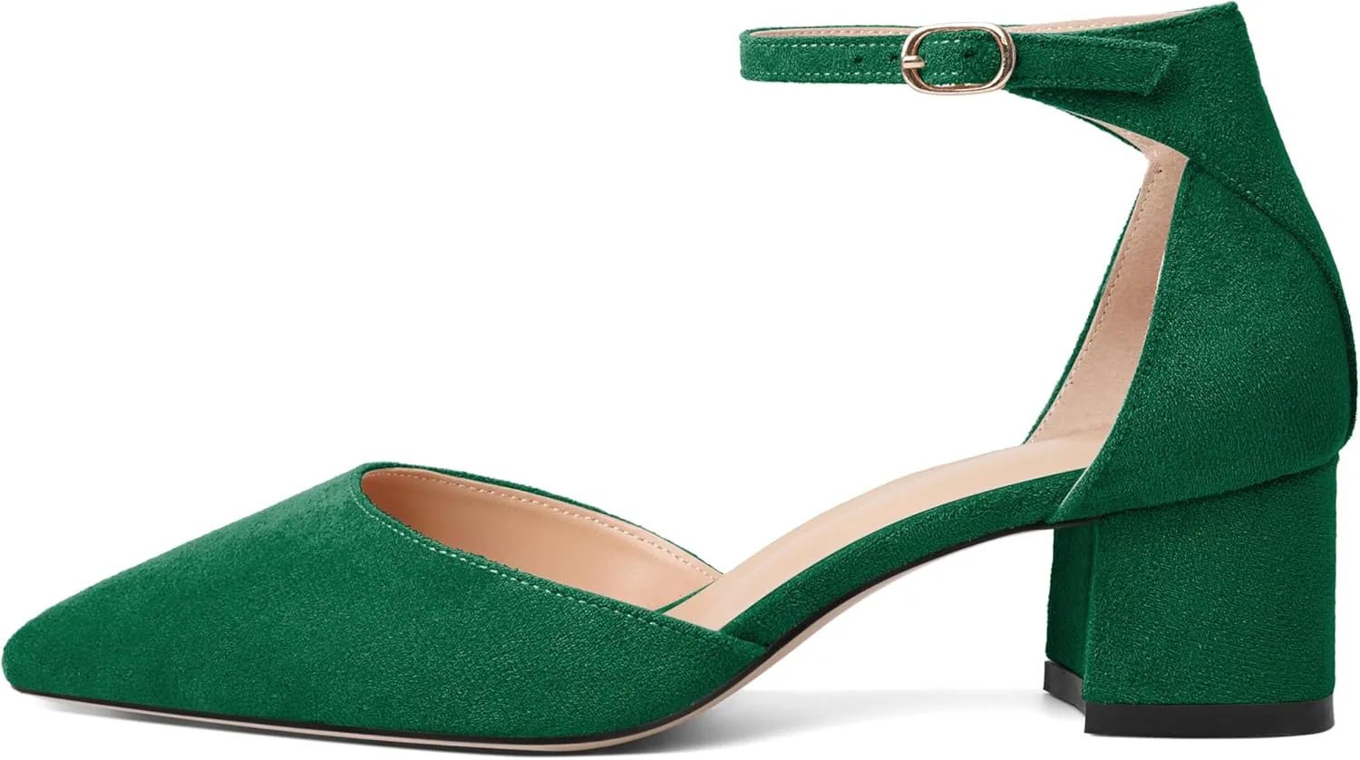 Mettesally Women's Low Block Heels Chunky Heel Closed Pointed Toe D'Orsay Pumps Ankle Strap Heeled Party Dress Shoes