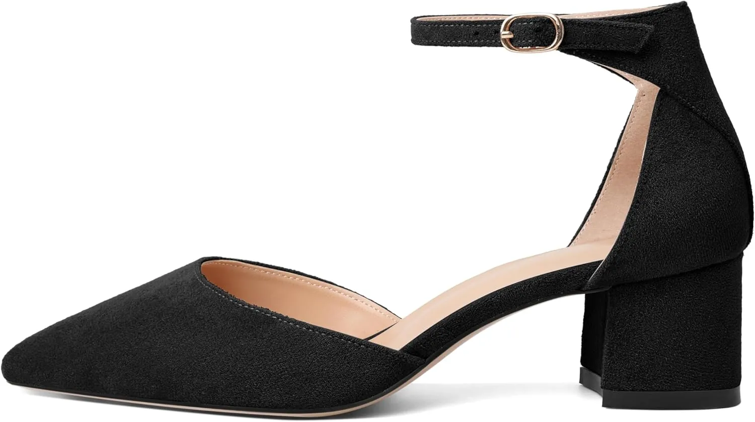 Mettesally Women's Low Block Heels Chunky Heel Closed Pointed Toe D'Orsay Pumps Ankle Strap Heeled Party Dress Shoes